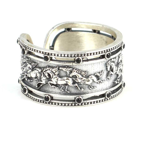Premium 925 Sterling Silver Running Horses Gemstone Ring