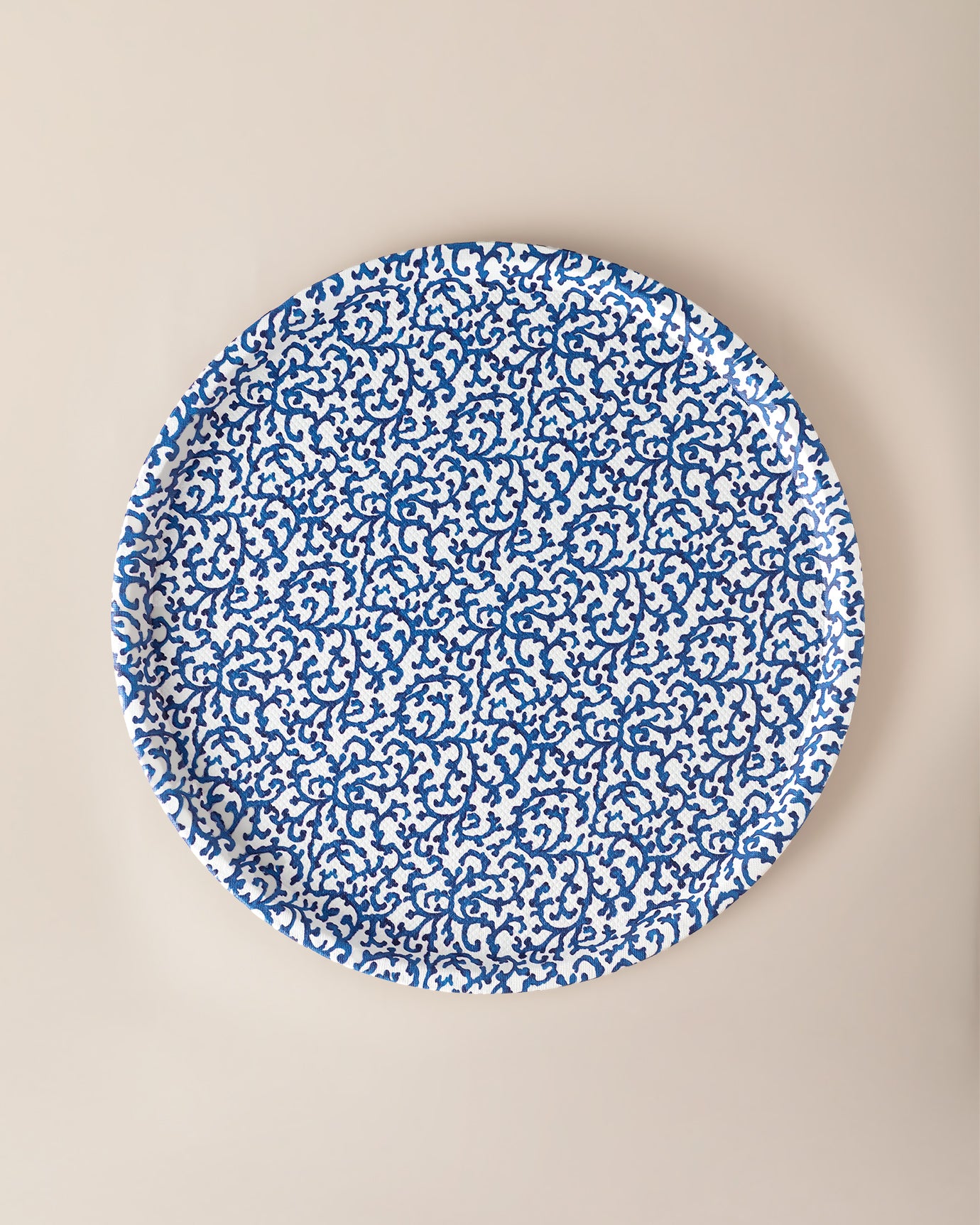 Durable Plastic Round Serving Tray - Contemporary Blue & White Design