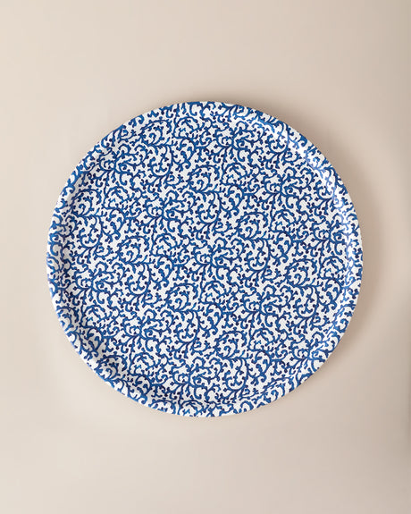 Durable Plastic Round Serving Tray - Contemporary Blue & White Design