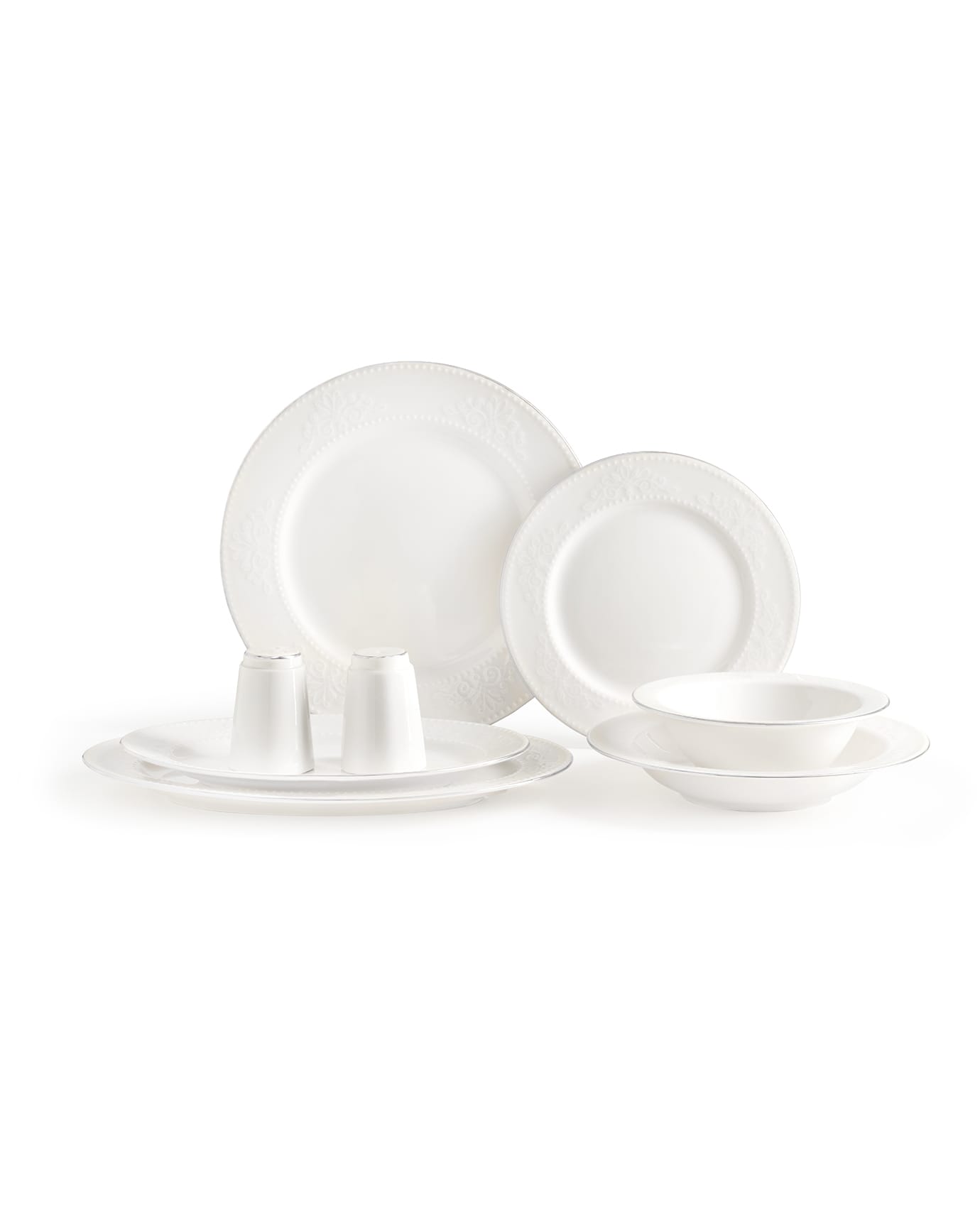 New Bone China 6-Person Dinner Set - Elegant White & Silver Rim
