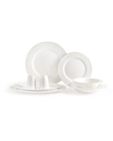 New Bone China 6-Person Dinner Set - Elegant White & Silver Rim
