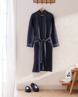 100% Cotton Unisex Kimono Bathrobe & Slipper Set - Yacht Collection