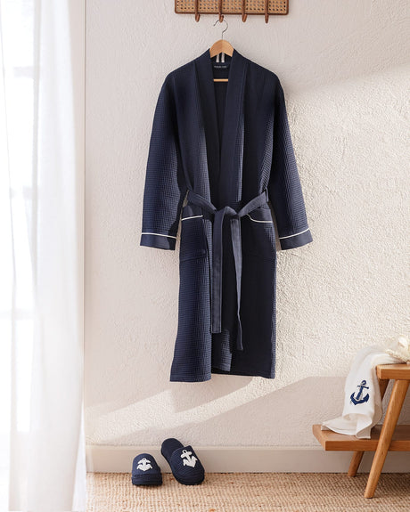 100% Cotton Unisex Kimono Bathrobe & Slipper Set - Yacht Collection