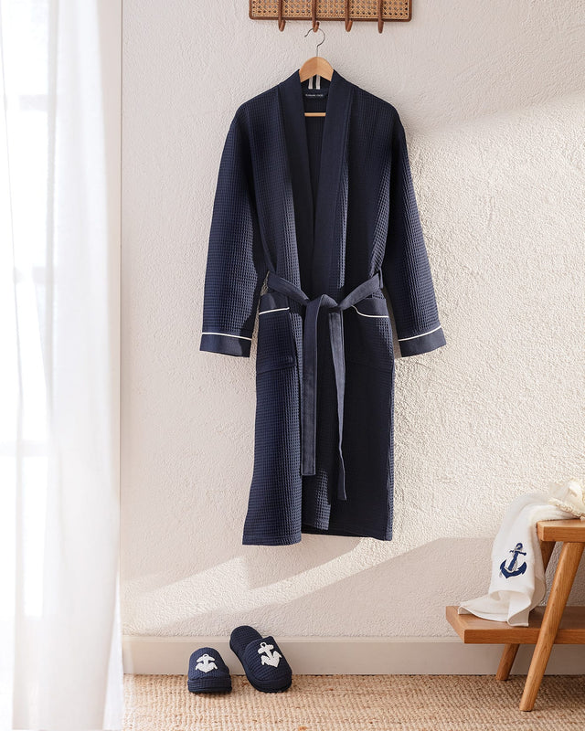 100% Cotton Unisex Kimono Bathrobe & Slipper Set - Yacht Collection