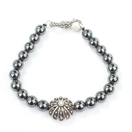 925 Sterling Silver Hematite Natural Stone Men's Beaded Bracelet