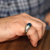 925 Sterling Silver Oval Lapis Men's Ring - Classic Polished Design