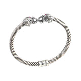 Sterling Silver Elephant Head Men's Twisted Cuff Bracelet with Ruby Zircon