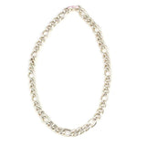 Sterling Silver Hollow Figaro Necklace - Pink Zircon Clasp