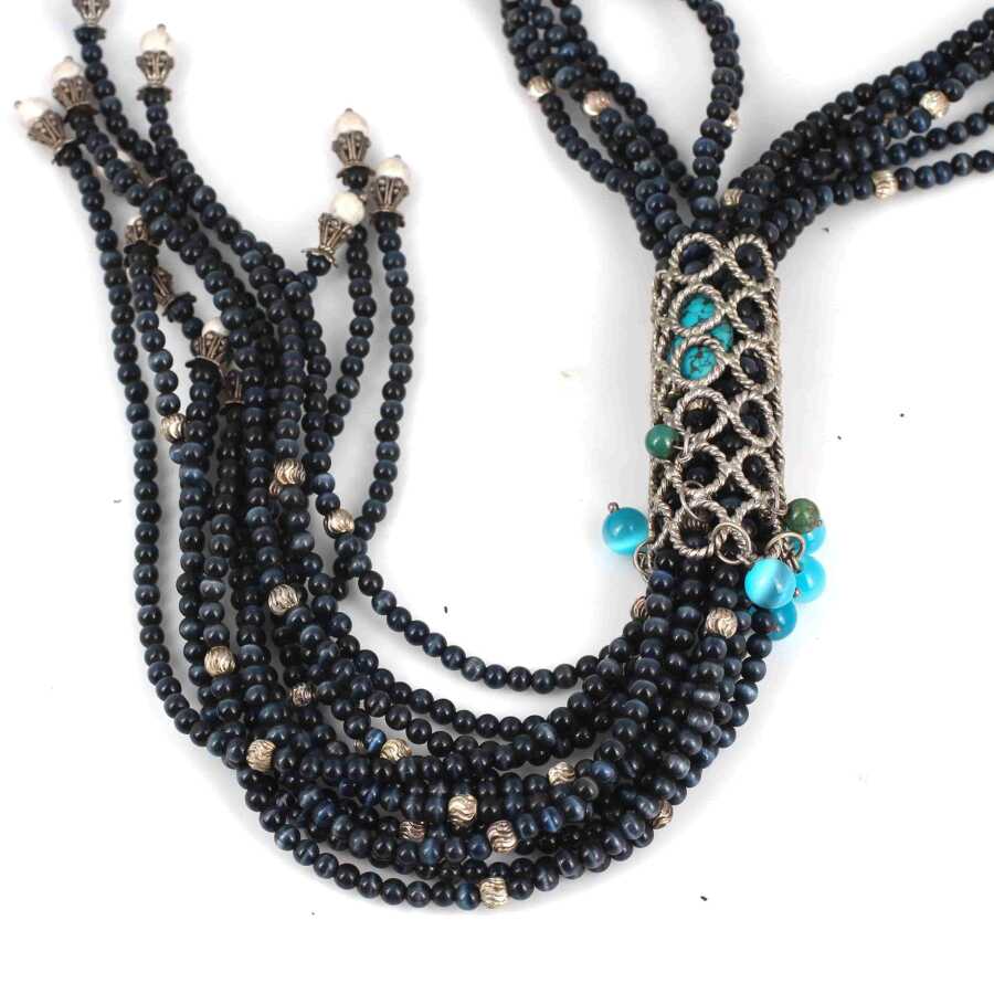 Professional Sterling Silver Cat Eye Stone Long Necklace