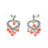 925 Sterling Silver Filigree Heart Coral Stone Earring