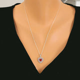 Sterling Silver Double Halo Heart Ruby Red Zircon Pendant Necklace