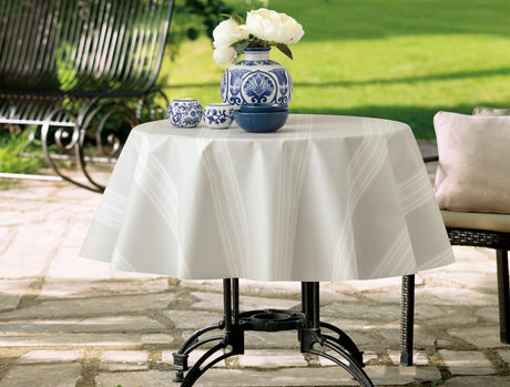 Grey White PVC Tablecloth - Durable Wipeable Dining Cover - 140 cm