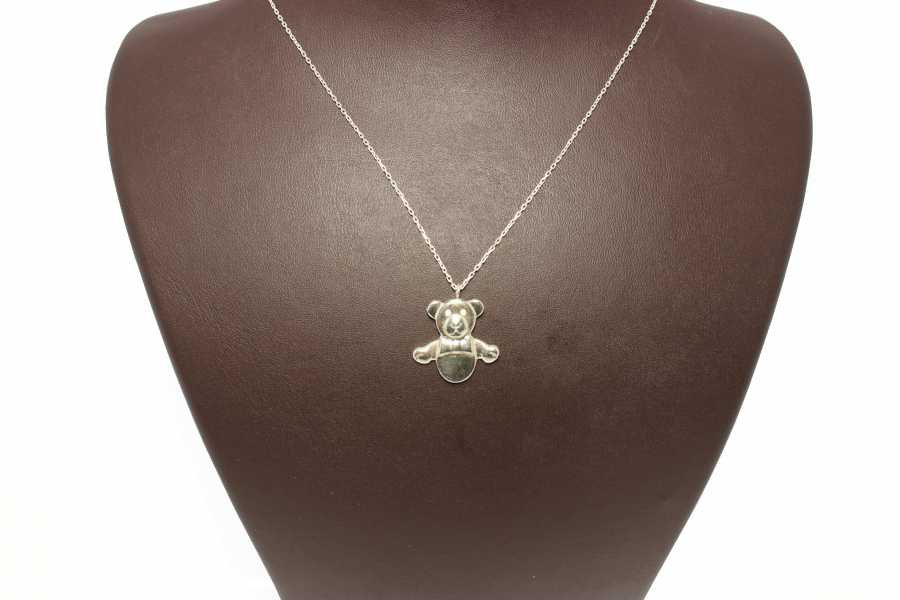 Sterling Silver Teddy Bear Pendant Necklace - Playful Charm