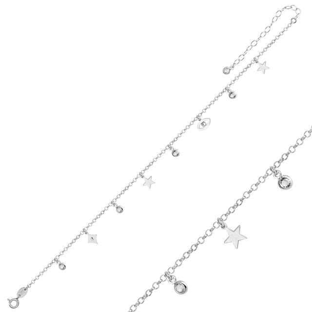 Sterling Silver Star Anklet - Elegant Celestial Charm Design