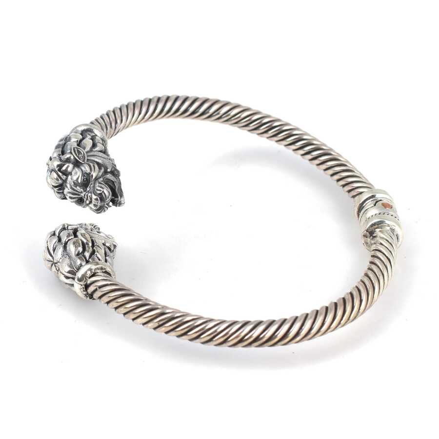 925 Sterling Silver Men's Twisted Bracelet with Lion Head Design