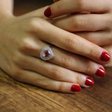 925 Sterling Silver Heart Double Row Zircon & Zultanite Ring