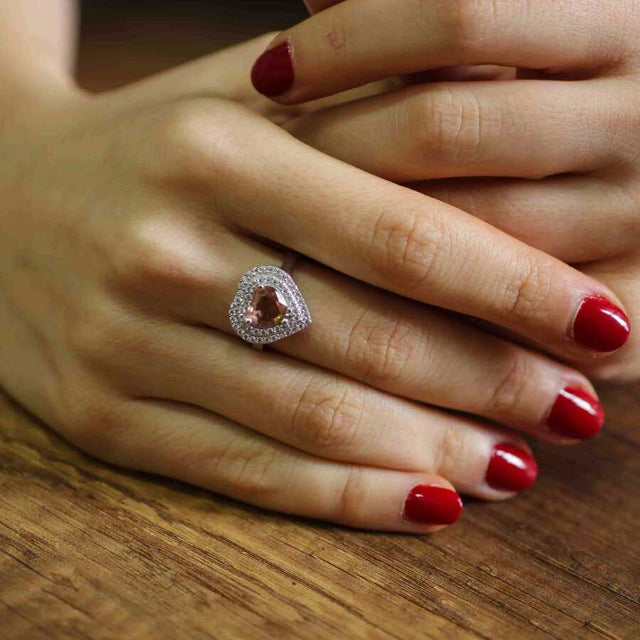 925 Sterling Silver Heart Double Row Zircon & Zultanite Ring
