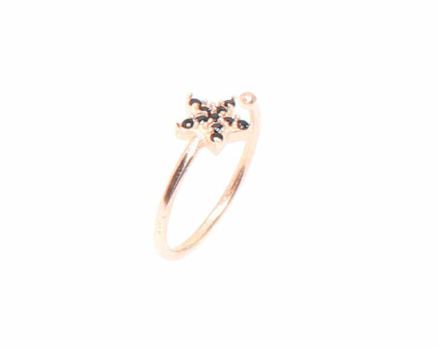 Premium 925 Sterling Silver Star Ring Pink Black Stone