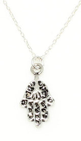 Sterling Silver Hamsa Hand Necklace - Patterned Petite Design