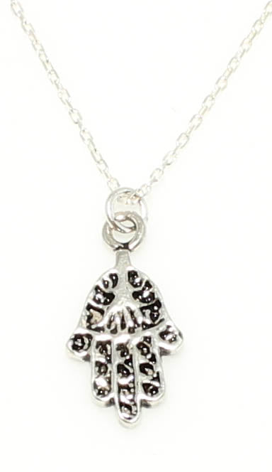Sterling Silver Hamsa Hand Necklace - Patterned Petite Design