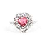 Sterling Silver Heart Ring with Ruby Zircon & White Zircon Halo