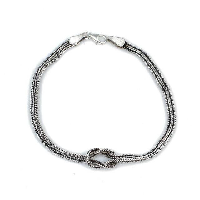 925 Sterling Silver Fox Tail Chain Love Knot Bracelet - Elegant Design