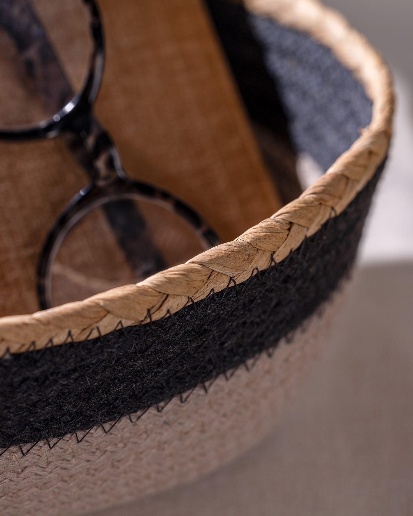 Panier de rangement ovale - Bac d'organisation maison gris et beige