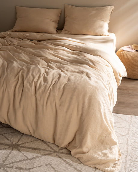 100% Cotton Muslin Double Duvet Cover Set - Soft & Fitted Design