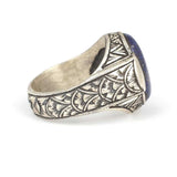 Sterling Silver Men's Ring - Oval Synthetic Lapis Hand-Engraved