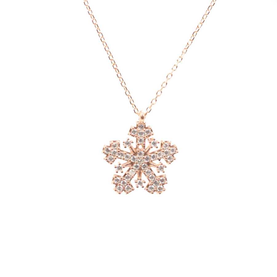 Premium 925 Sterling Silver Snowflake Necklace White Stone