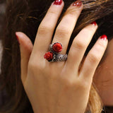 Premium 925 Sterling Silver Rose Coral Constantinople Design Ring