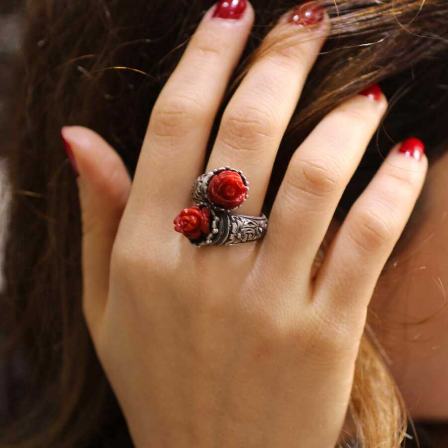 Premium 925 Sterling Silver Rose Coral Constantinople Design Ring