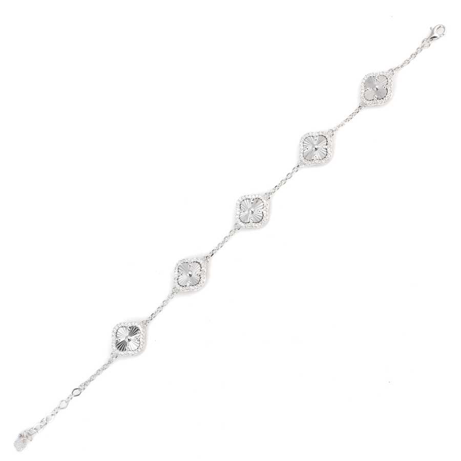 925 Sterling Silver Five Clover Zircon Bracelet