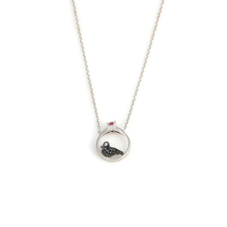 Sterling Silver Dove Solitaire Pendant Necklace with Zircon