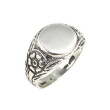 925 Sterling Silver Floral-Edged Round Mirror Ring - Polished Finish