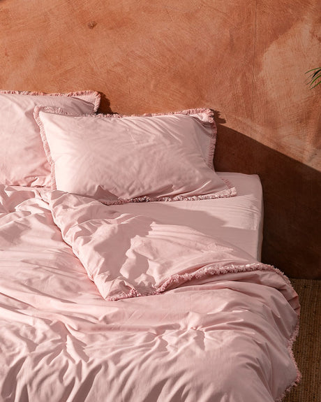 100% Cotton King Size Duvet Set - Tasseled Powder Pink