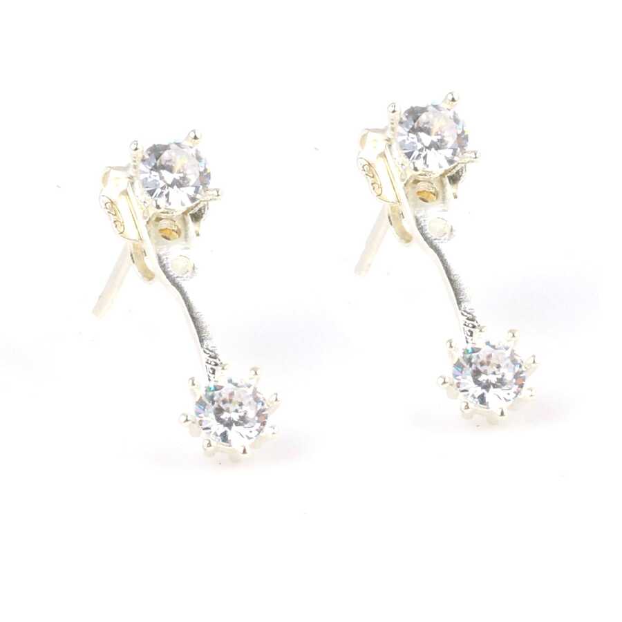 Sterling Silver Zircon Double Stone Stud Earrings