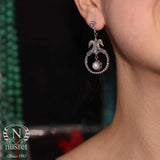 Sterling Silver Pearl Swan Earrings - Antique Byzantine Style