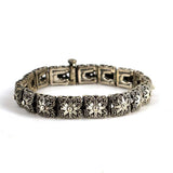 925 Sterling Silver Bracelet - Oxidized Square Daisy Link Design