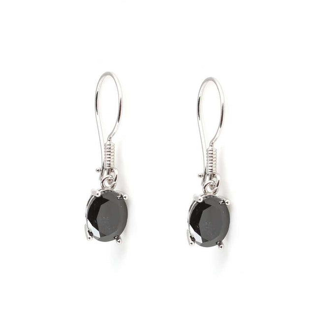Sterling Silver Oval Onyx-Colored Zircon Dangle Earrings