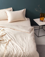 Elicia Striped Sateen Duvet Cover Bedding Set - Queen Size, Gold