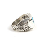 Artisan Engraved 925 Sterling Silver Aquamarine Men's Ring