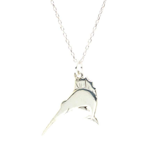 Sterling Silver Swordfish Charm Pendant Necklace - Ocean Inspired