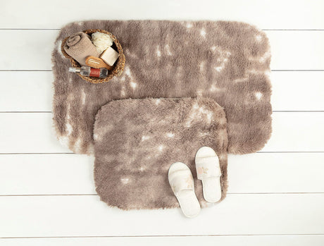 2-Piece Absorbent Bath Mat Set - White & Coffee Bathroom Rugs