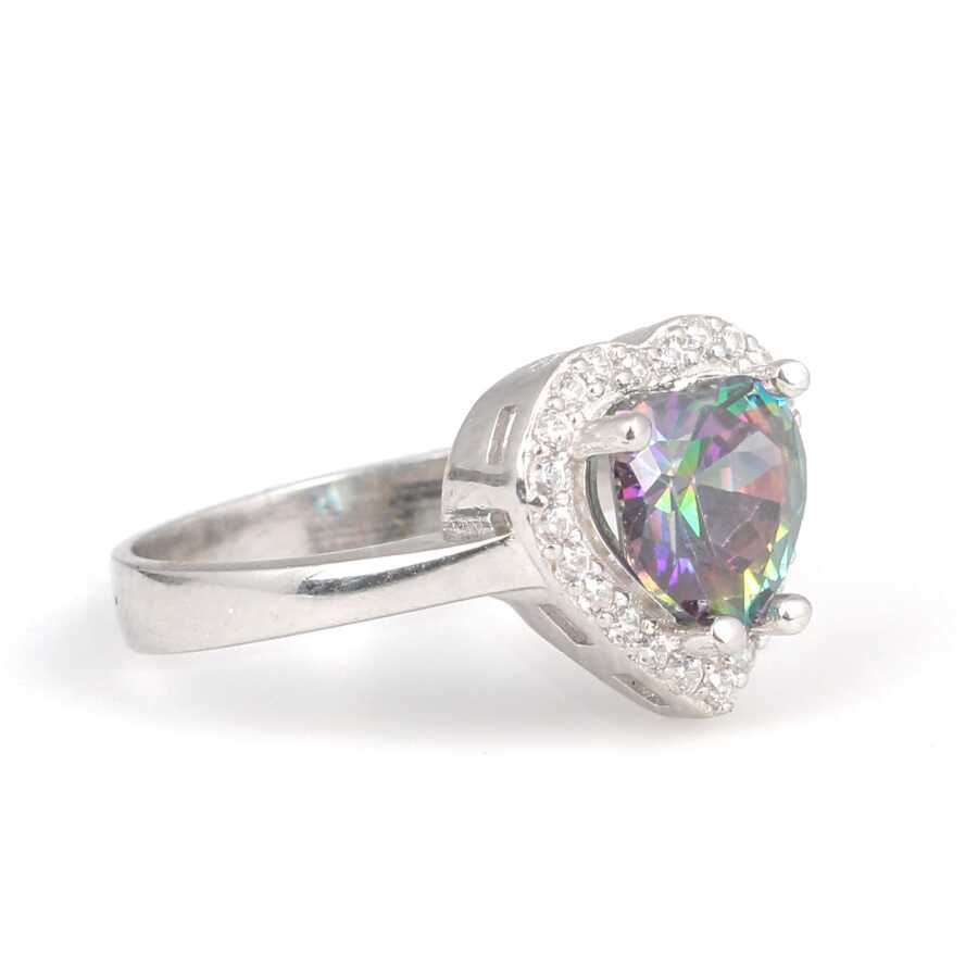 Sterling Silver Heart Mystic Topaz & Zircon Antourage Ring