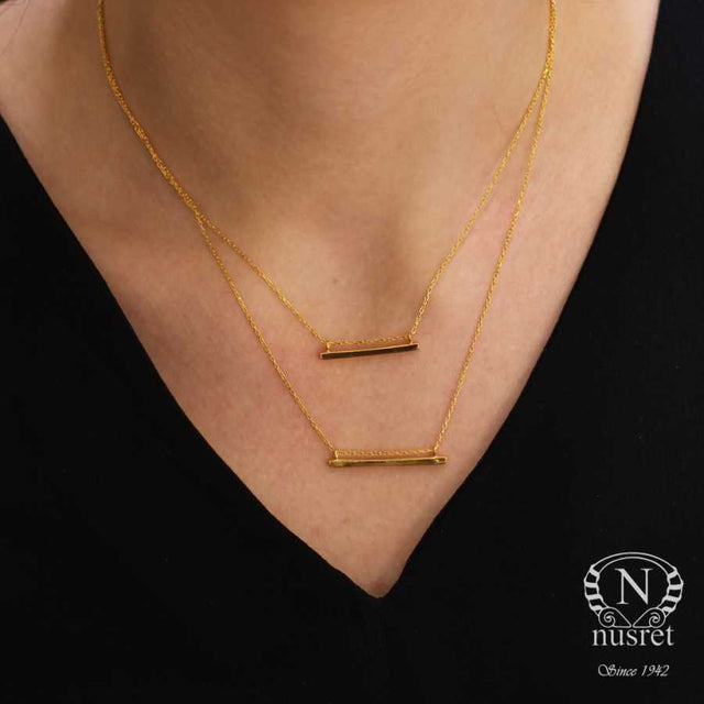 Sterling Silver Double Bar Necklace - Minimalist Layered Style