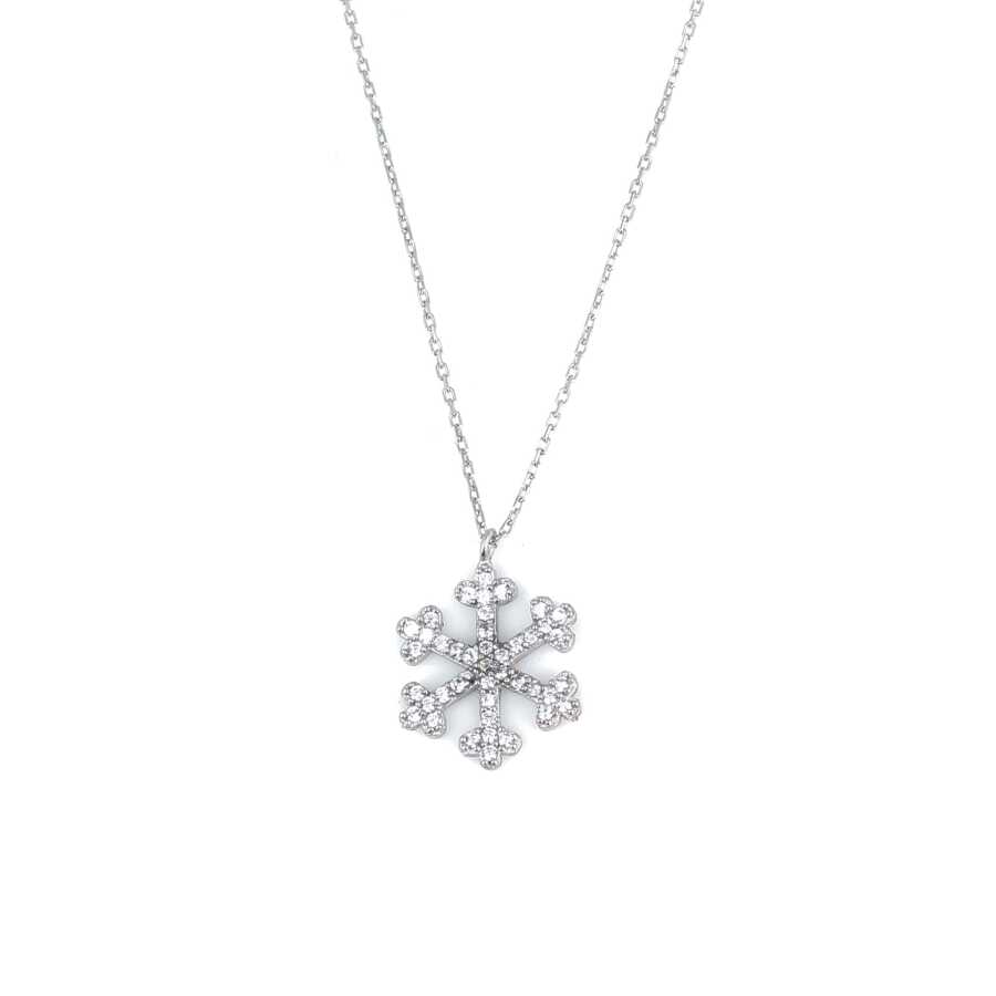 925 Sterling Silver Zircon Snowflake Pendant Necklace