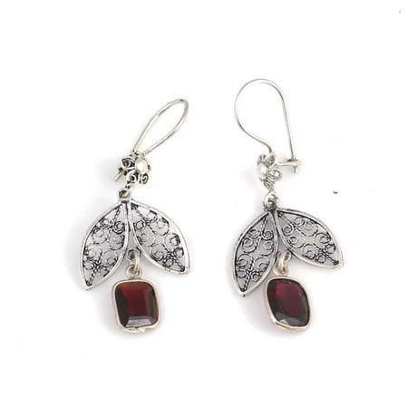 Handcrafted Sterling Silver Garnet Filigree Drop Earrings