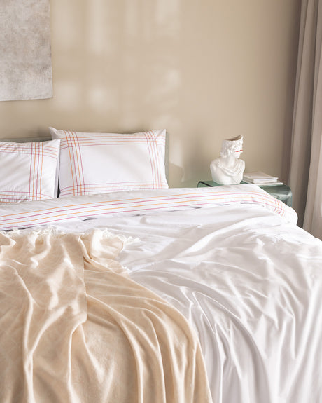 100% Cotton Double Duvet Cover Set - Holly White & Orange