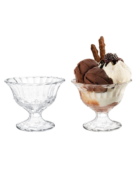 Clear Glass 2-Piece Ice Cream Bowl Set - Elegant Leona Design